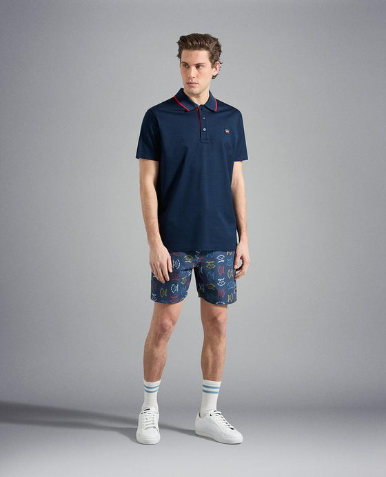 Paul & Shark - Polo uni manches courtes coton piqué avec col rayé - LE CAPITAINE D'A BORD