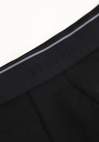 Close-up of black Perofil men's boxer waistband with subtle stripe detail
